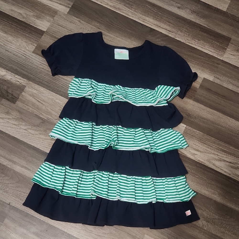Lolly Wolly Doodle Navy and Green Ruffle Dress Size 7